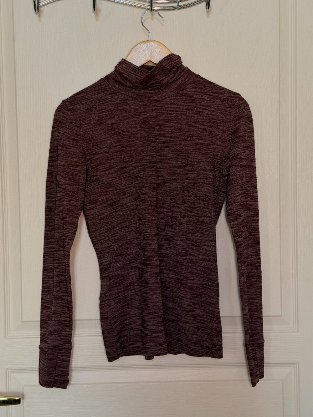Lululemon Heathered Burgundy Mock Neck Long Sleeve Keyhole Top Thumbholes